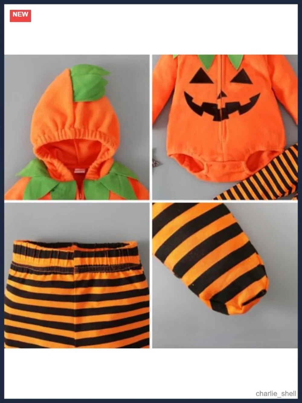 Toddler Halloween Pumpkin Costume Hooded Romper Striped Footed Pants